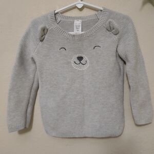 Gray Knit Sweater with Bear Design